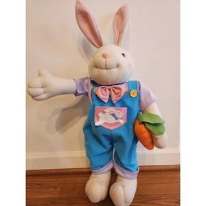 RARE Vintage 30" Standing Easter Bunny Plush Rabbit Prima Creation with Overalls